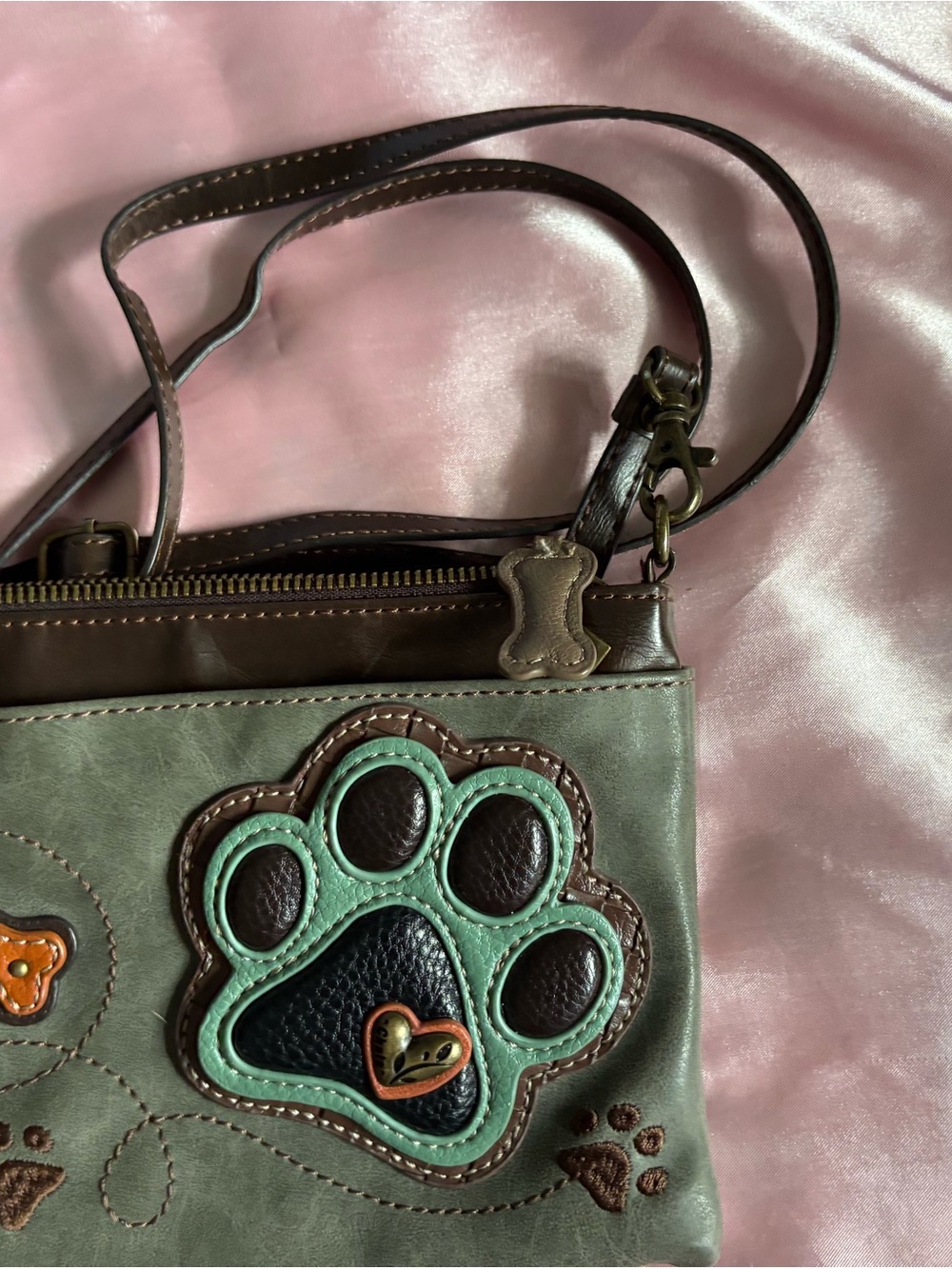 Chala Grey and Brown Paw Print Crossbody Bag - Picture 11 of 16